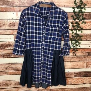 Clu Too Chambray Mix Media Fall Plaid Dress Small
